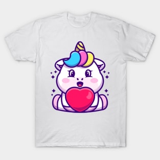 Cute baby unicorn cartoon with love T-Shirt